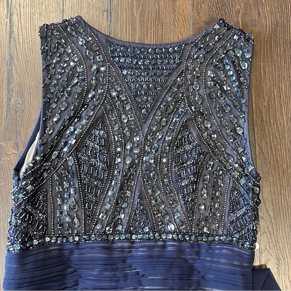JS Collections Formal Beaded Chiffon Navy Blue Maxi Dress SZ 6 - Picture 5 of 5